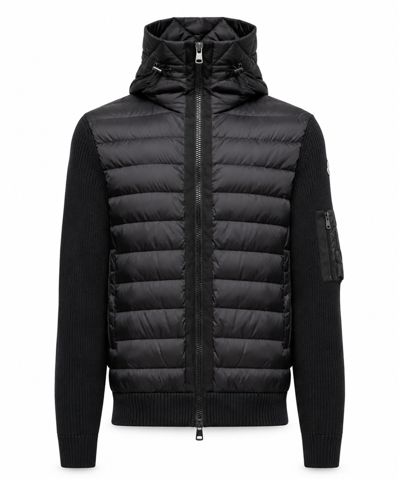 Black Hooded Padded Cardigan