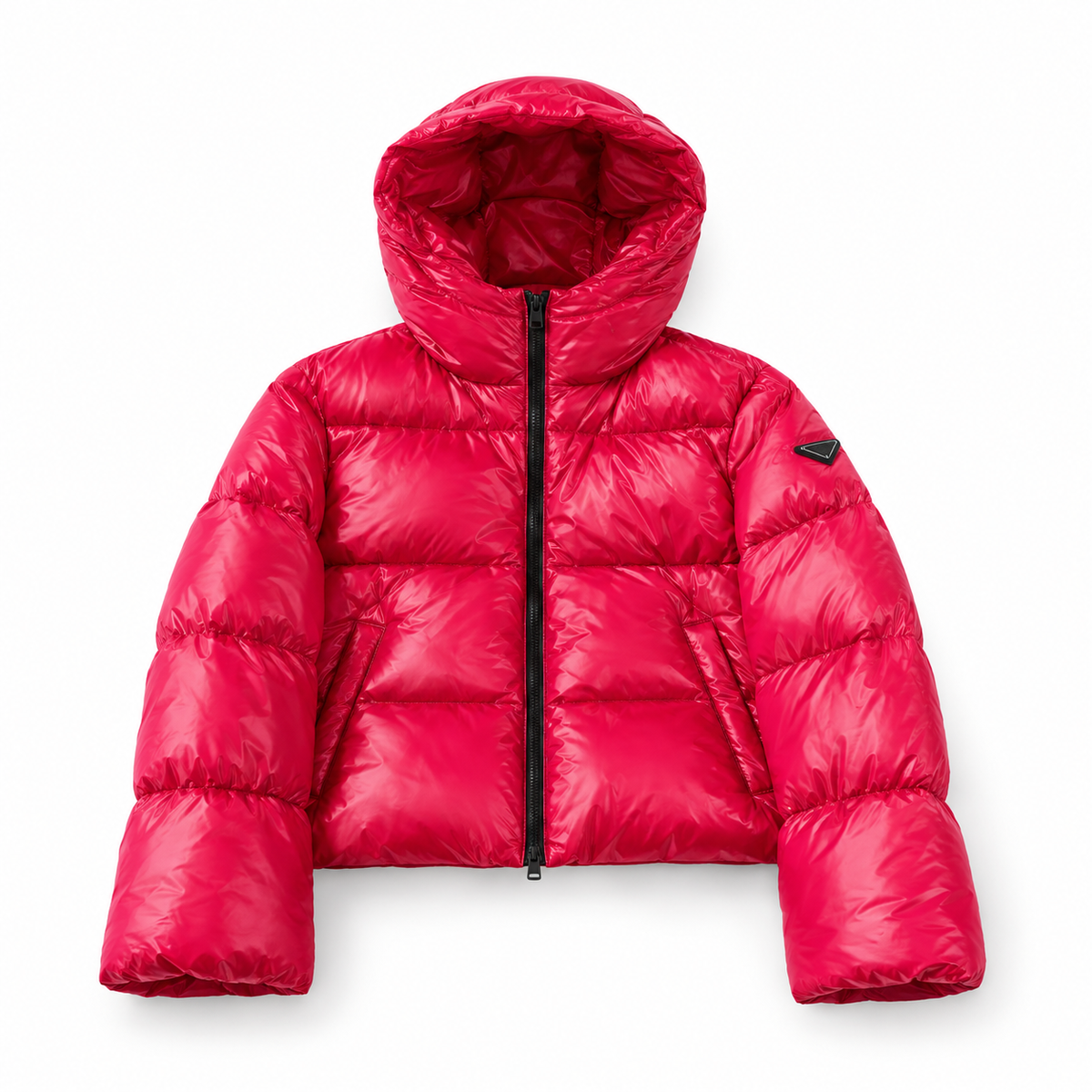 Doudoune courte à capuche rose fuchsia pour femme