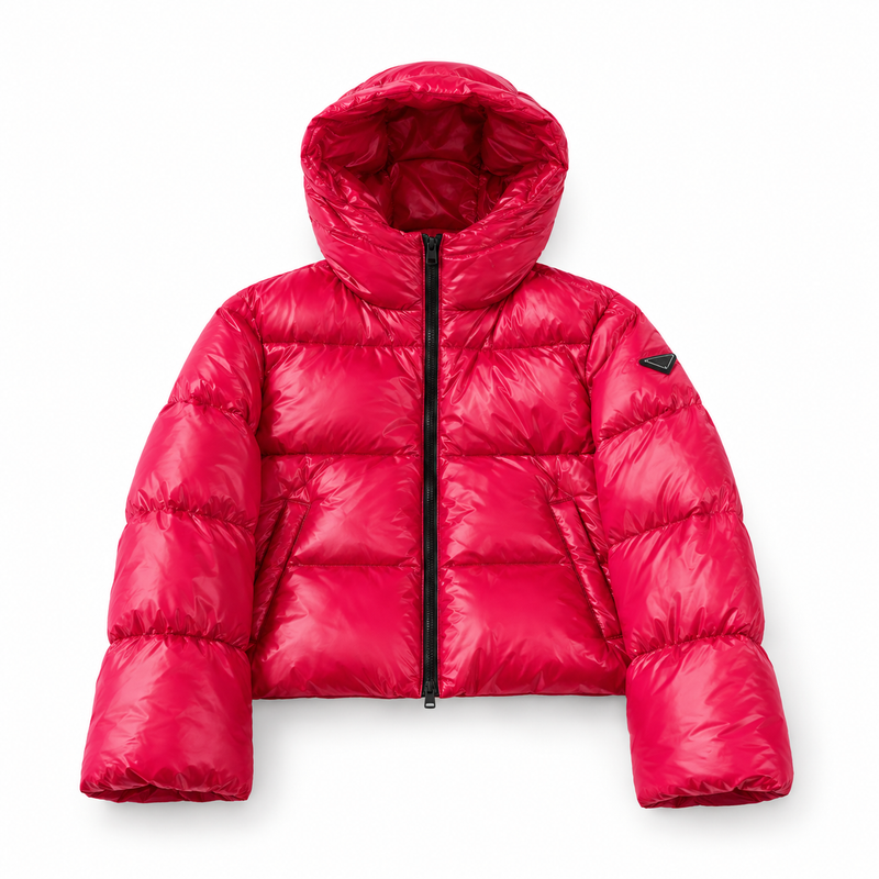 Doudoune courte à capuche rose fuchsia pour femme
